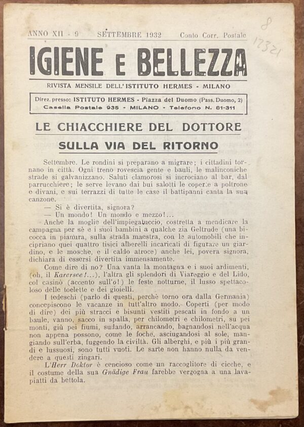 Igiene e bellezza. Pubblicazione mensile. Anno XII - N.9. Settembre 1932