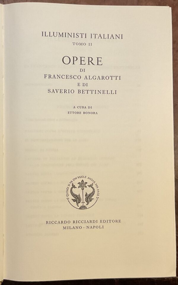 Illuministi italiani. Tomo II. Opere di Francesco Algarotti e di Saverio Bettinelli. La Letteratura italiana, Storia e Testi. Volume 46 - Tomo II